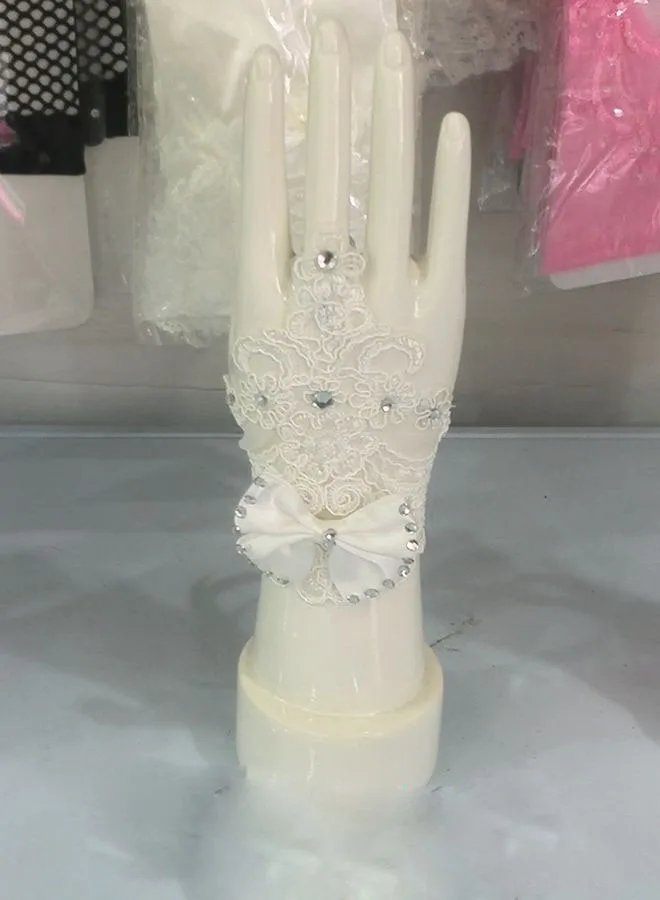 Белые кружевные перчатки без пальцев с бантом и бисером для невесты женские