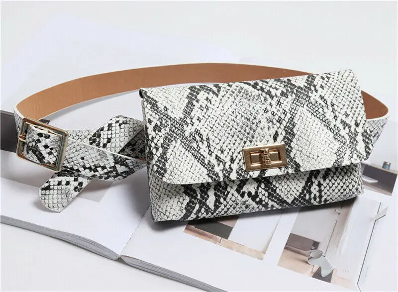 Snake white Модная сумка со змеиным ремнем, Женская Мини поясная сумка из искусственной кожи, поясная сумка для отдыха и путешествий - Цвет: Snake white