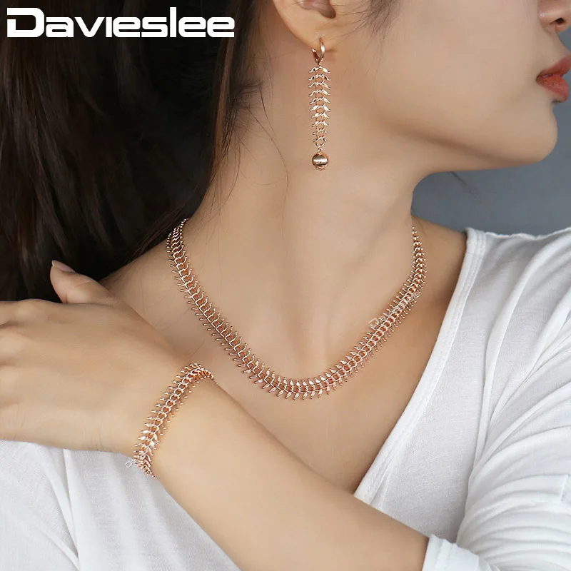 Davieslee набор украшений для женщин 585 розовое золото цвет цепочка ожерелье браслет