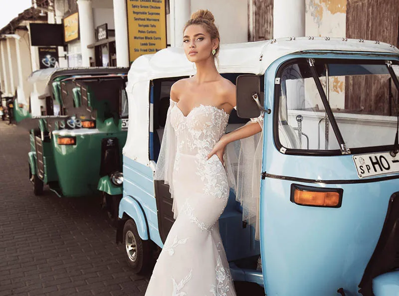 Smileven Mermaid Wedding Dress Strapless Lorie 2020 Lace Appliques Detachable Sleeves Boho Bridal Gowns Wedding Gowns