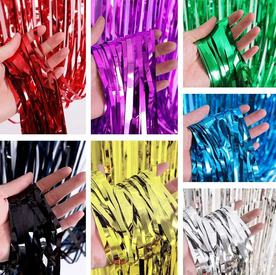 Шторы из фольги металлические шторы с бахромой мерцающие занавески для фона дня