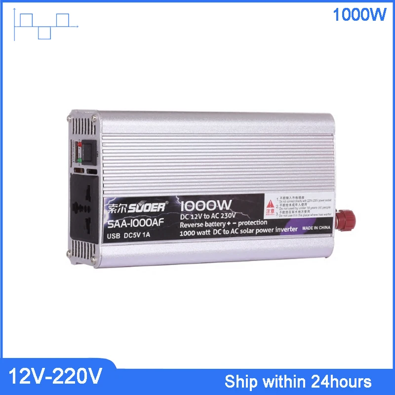 Suoer 1000 Вт DC12V к AC220V автомобильный инвертор с модифицированной синусоидальной волной/автомобильный инвертор с 5 В usb-портом/Бытовая Техника инвертор