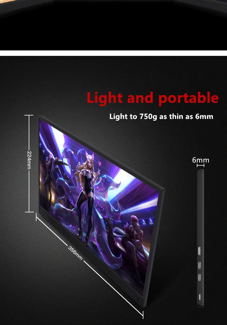 Сенсорный экран Портативный монитор 1920x1080 HD ips 15,6-дюймовый монитор игровой Дисплей для контроля уровня сахара в крови с кожаный чехол гнездо не требуется
