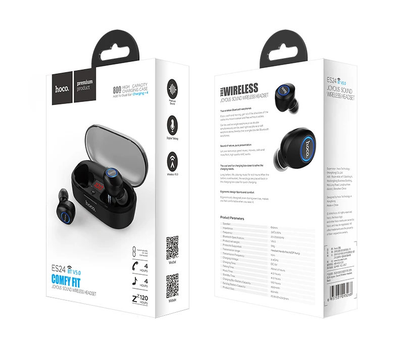 HOCO профессиональные Близнецы мини 3D стерео звук Bluetooth 5,0 наушники невидимые настоящие басы Беспроводные спортивные наушники с внешним аккумулятором