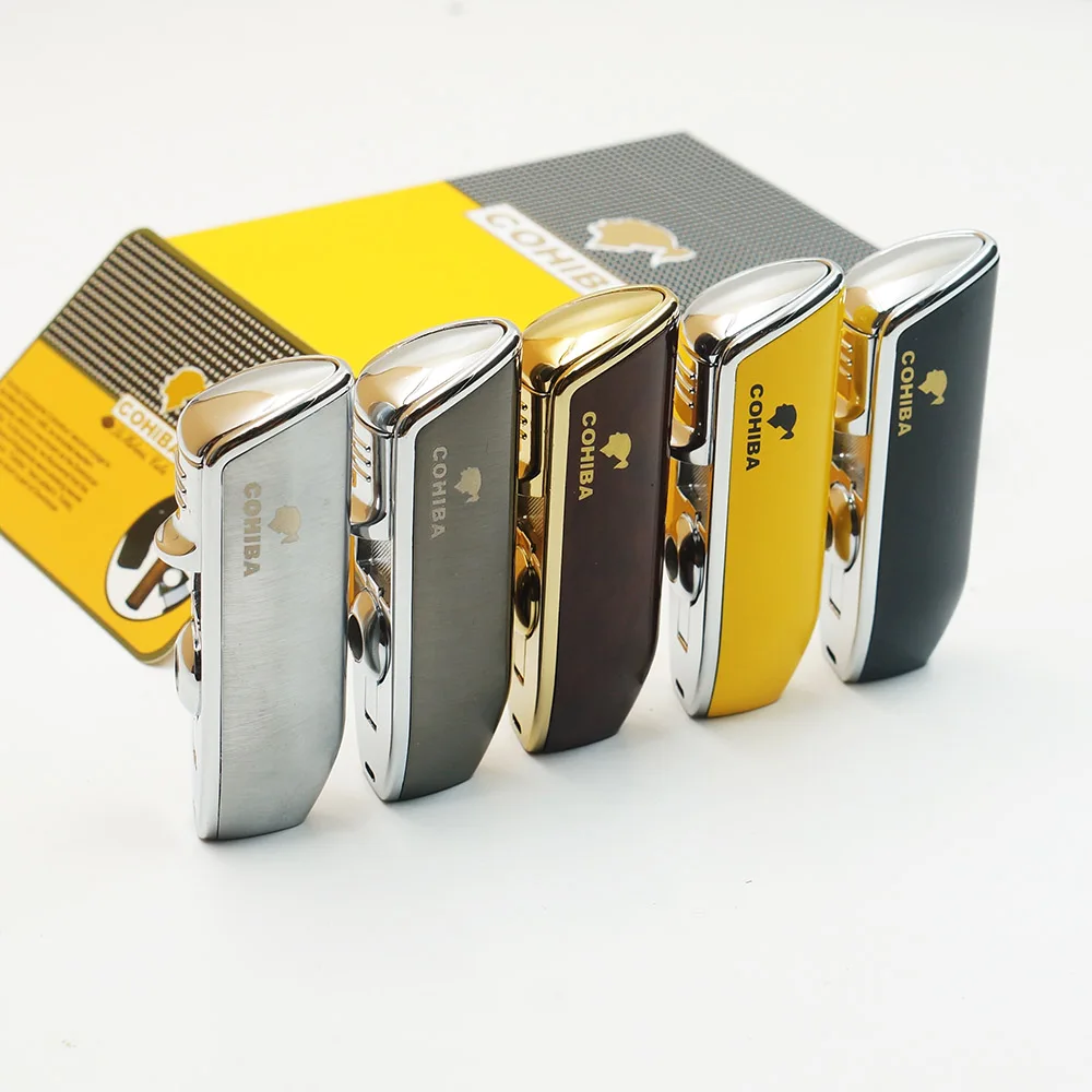 Металлическая газовая зажигалка Cohiba Бутановая Зажигалка с 3 кратным пламенем для