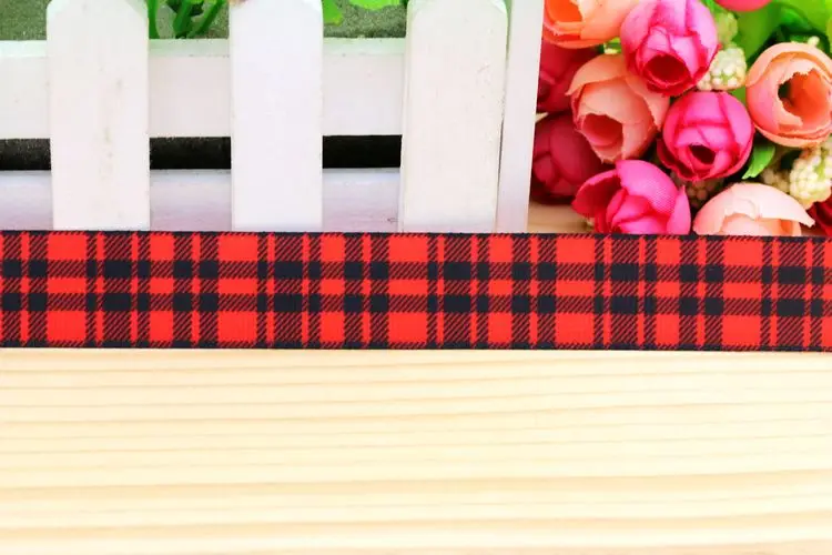 7/8 ''Бесплатная доставка клетчатая печатная лента для волос бант украшение