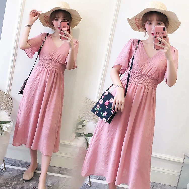 2019 Новое Брендовое платье для беременных женское летнее милое с v-образным