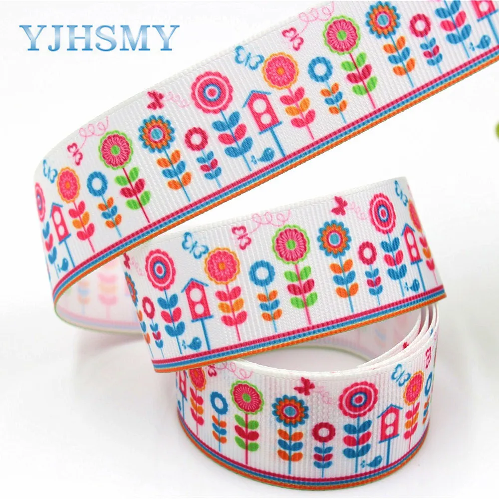 Yjhsmy 1712082 3 ярдов 25 мм цветочные ленты термотрансферной печати Grosgrain Свадебные