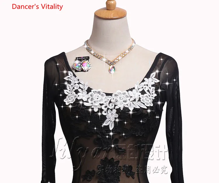 Женское платье для бальных танцев с вышивкой одежда танго эластичные газовые