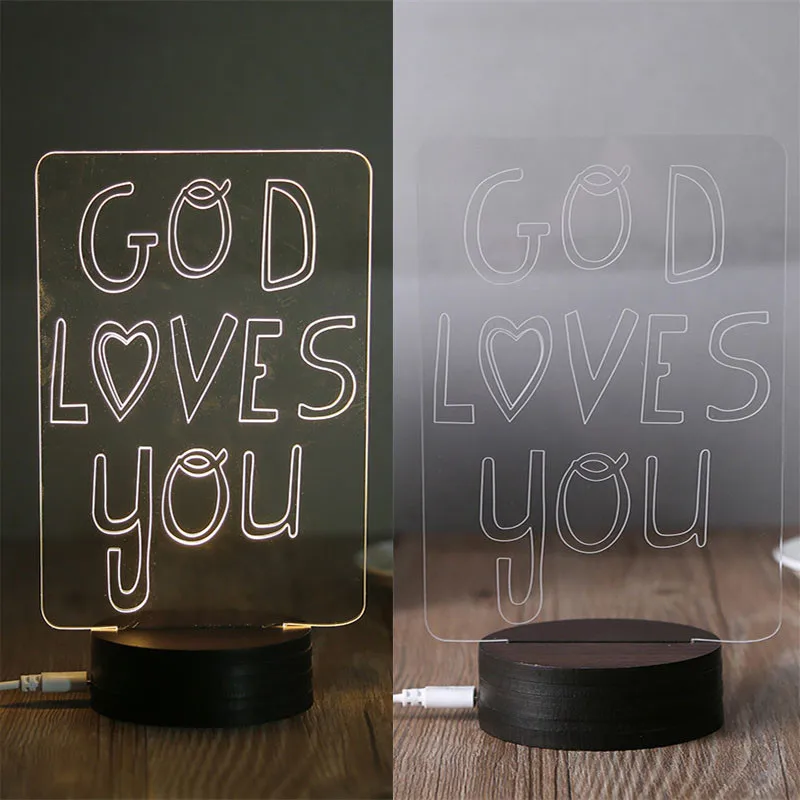 Бог любит вас 3D ночник дети Спальня Книги по искусству Декор лампы Теплый