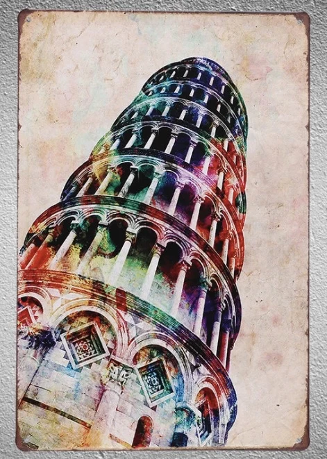 

1 pc Pisa Tower Historical Tin Plate Sign wall man cave Decoration Art Poster metal vintage home