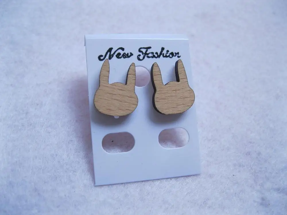 Размер 12 мм x 15 деревянные кроличьи серьги гвоздики из бука|earring stud|stud earrings menstud