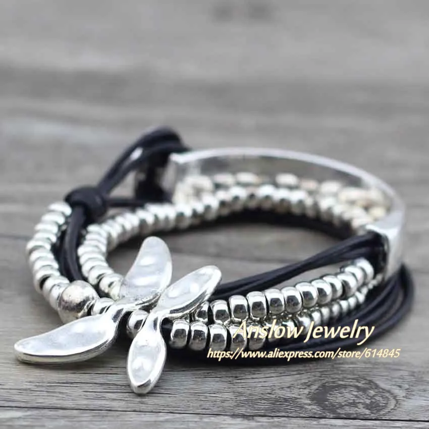 Женский кожаный браслет Anslow креативный дизайн обруч из цинкового сплава с