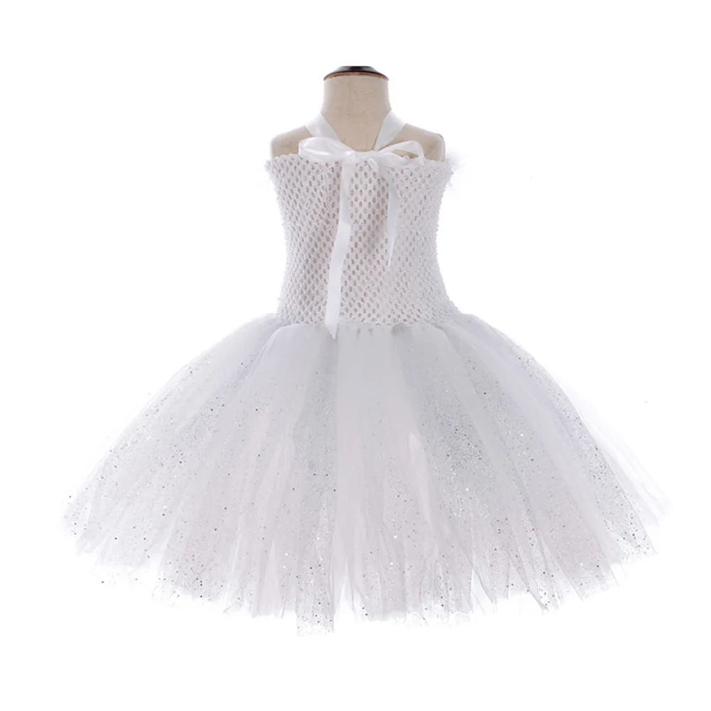 White Swan Lake Ballet Dress Fairy Girls Feather Glitter Sparkling Evening for Kids Angel Cosplay Party Tutu Vestido | Детская одежда и