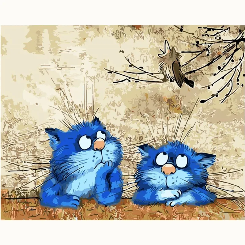 

Fat blue Cat Abstract Painting accordion DIY Painting By Numbers Modern Kids Wall Art Acrylic Picture Hand painted Children Gift