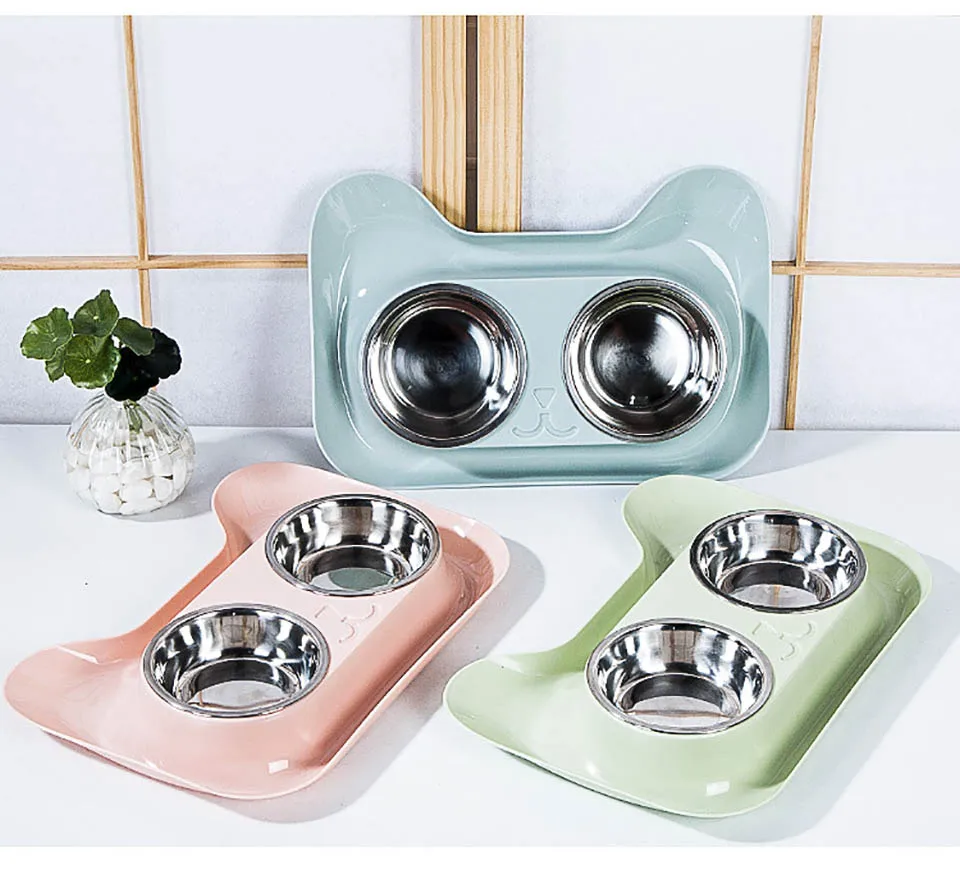 Cat Double Bowl High Quality Universal Pet Cat Feeder Teddy Food Bowl Stainless Steel Pet Supplies Cat Water Food Bowl
