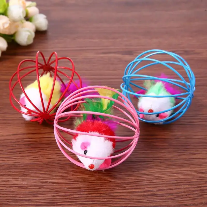 

6.5cm Pet Cat Toy Funny Feather Mouse Mice Ball Cage Toy for Cat Kitten Interactive Playing Toys Pet Cat Products