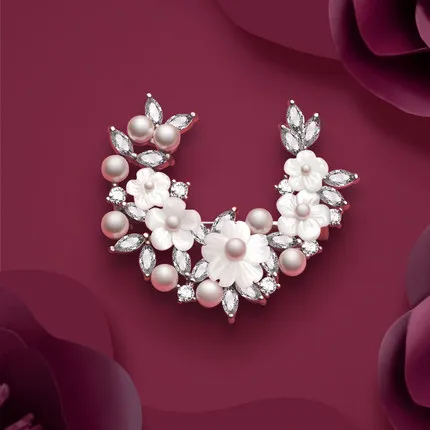 Женские жемчужные броши с кристаллами Swarovski белые вишневые цветы свитер костюм