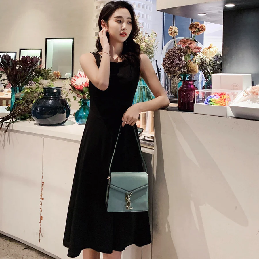 Большие размеры Лето Хепберн черный шик миди платья 2019 корейский элегантный