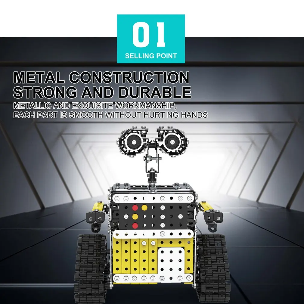 DIY Stainless Steel Remote Control Robot Sliding Block Building Assembled Robot Toy Stand Still for Kids Children