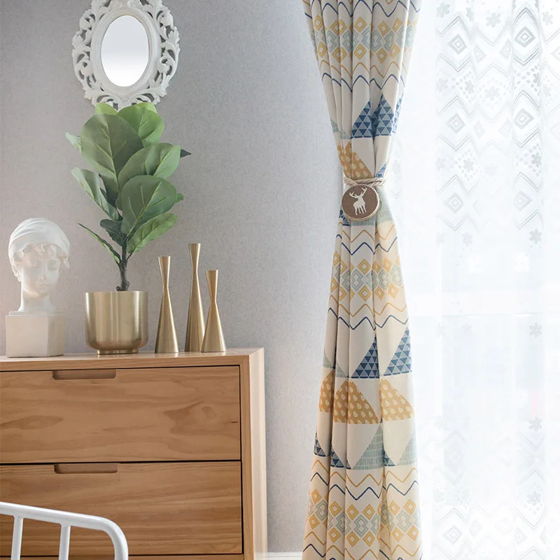2018 новые цветные шторы с геометрическим принтом для гостиной льняные хлопковые