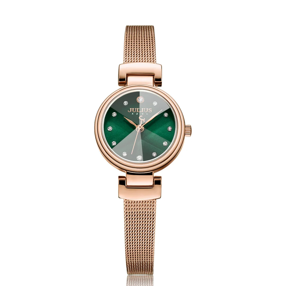 Rose Gold green Julius дорогие Кварцевые часы Женские часы-браслет новые корейские дизайнерские прямые часы с фабрики Прямая поставка JA-1020 - Цвет: Rose Gold green