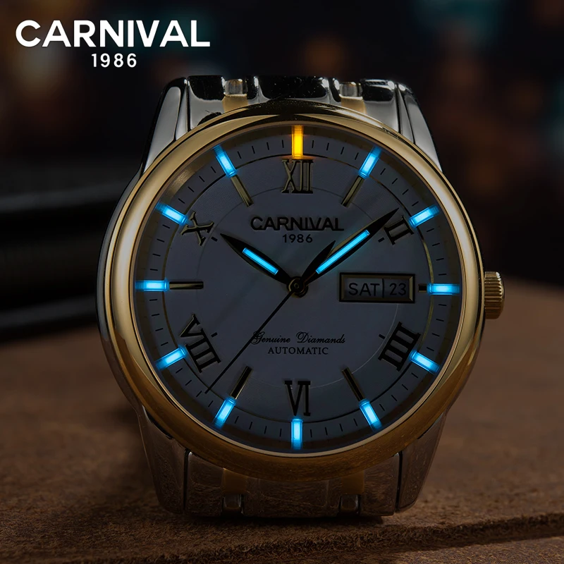 Часы Carnival T25 Tritium мужские автоматические светящиеся механические деловые из