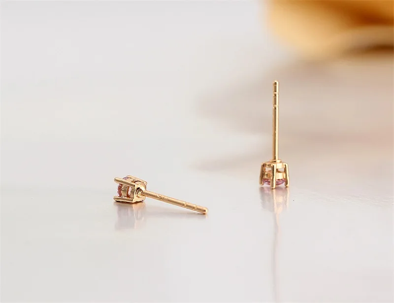 Милый желтое золото Цвет Четыре коготь круглый розовый cz мини небольшой Серьги