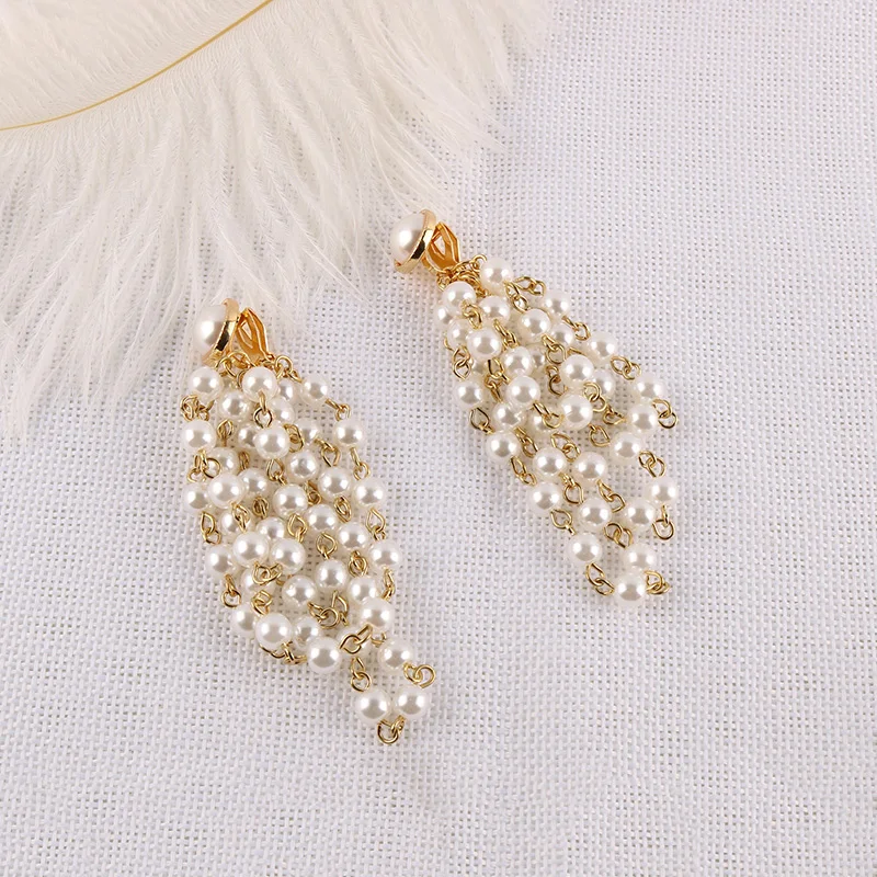 Модные Роскошные Имитация Жемчуга кисточкой серьги клипсы без пирсинг для