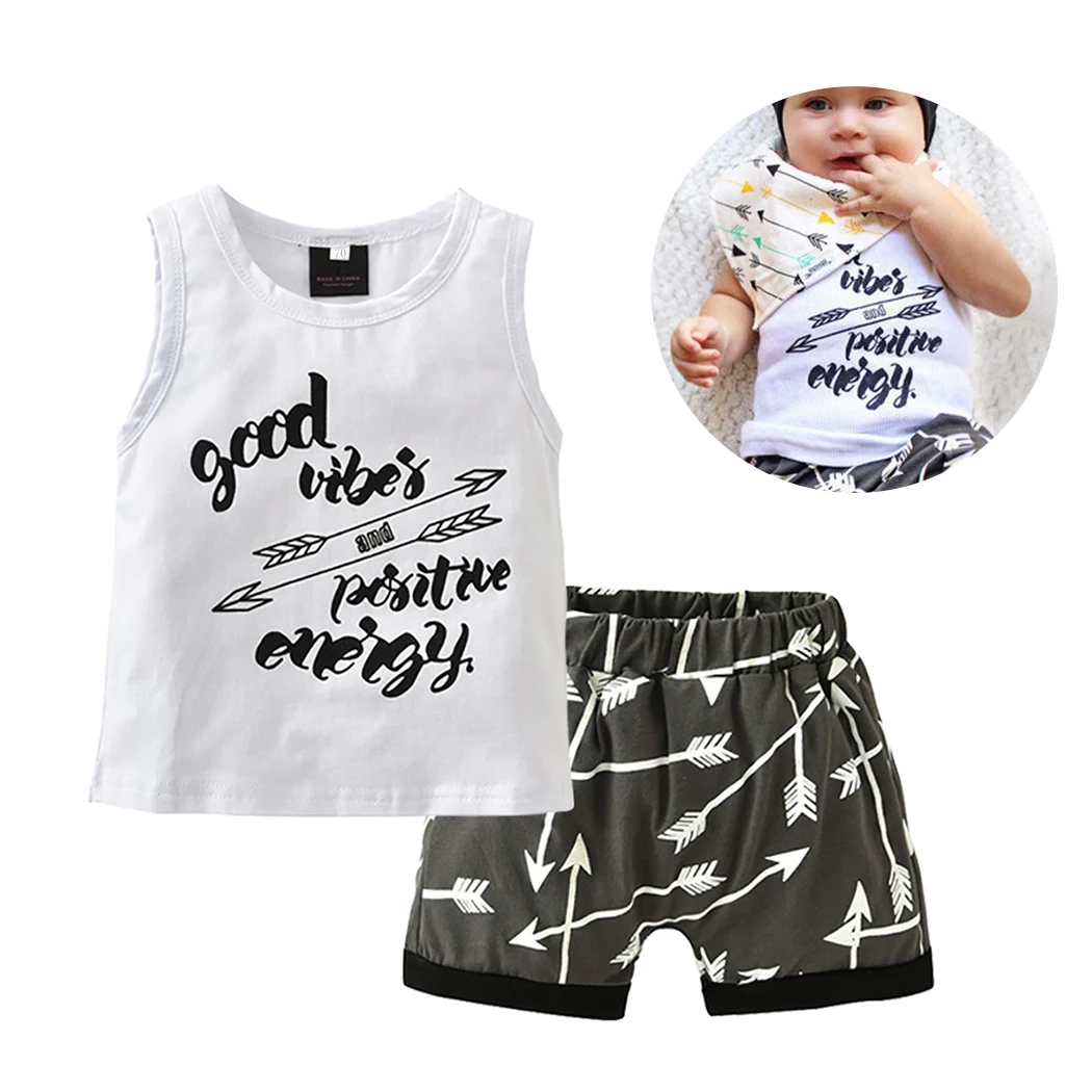 Детская жилетка для мальчиков шорты комплект письма двойной Стрелка Печатные