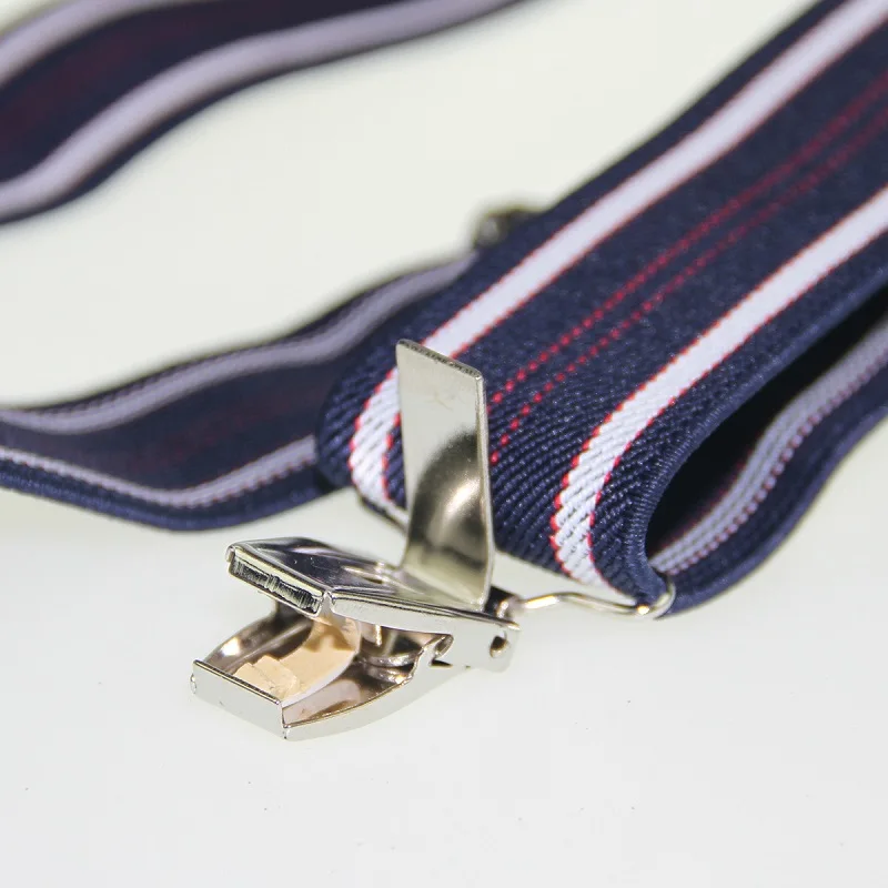 Темно синие белые красные полосатые подтяжки мужские Регулируемые на клипсах