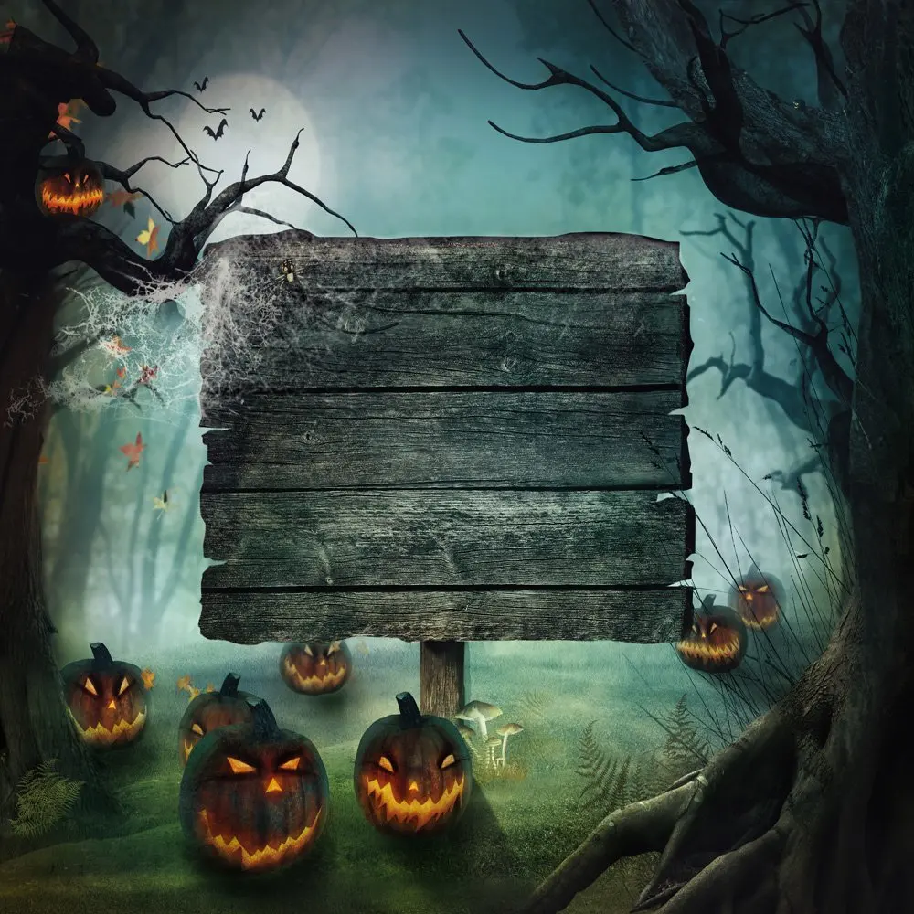 Каписко фон для фотостудии Хэллоуин лес тыквы Ночь Луна ужасная фотография Фон