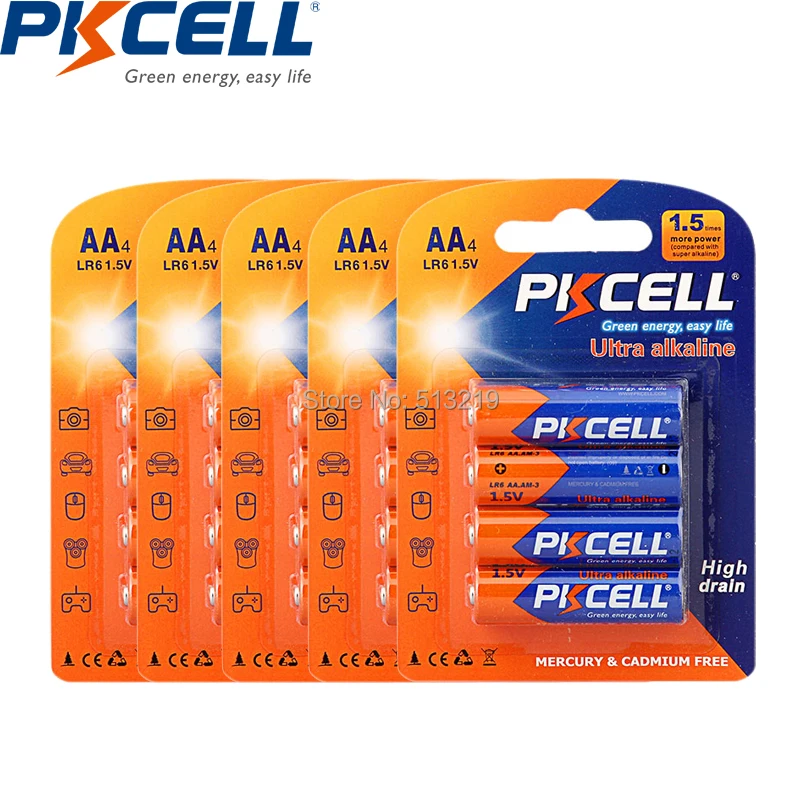5 шт./20 шт. PKCELL AA LR6 UM3 MN1500 E91 батарея 1,5 В щелочная батарея сухая и первичная батареи Улучшенный аккумулятор R6P 2A