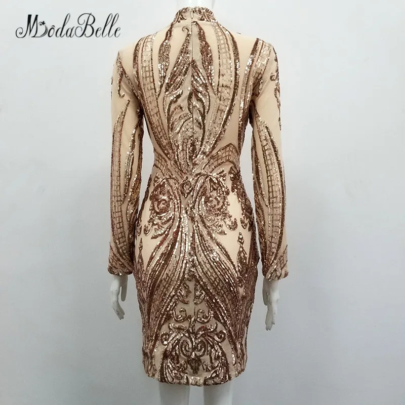 Modabelle/Женские коктейльные платья с блестками и рукавами, с высоким горлом, розовое золото/Черное короткое для вечеринки, платье для женщин Coctel
