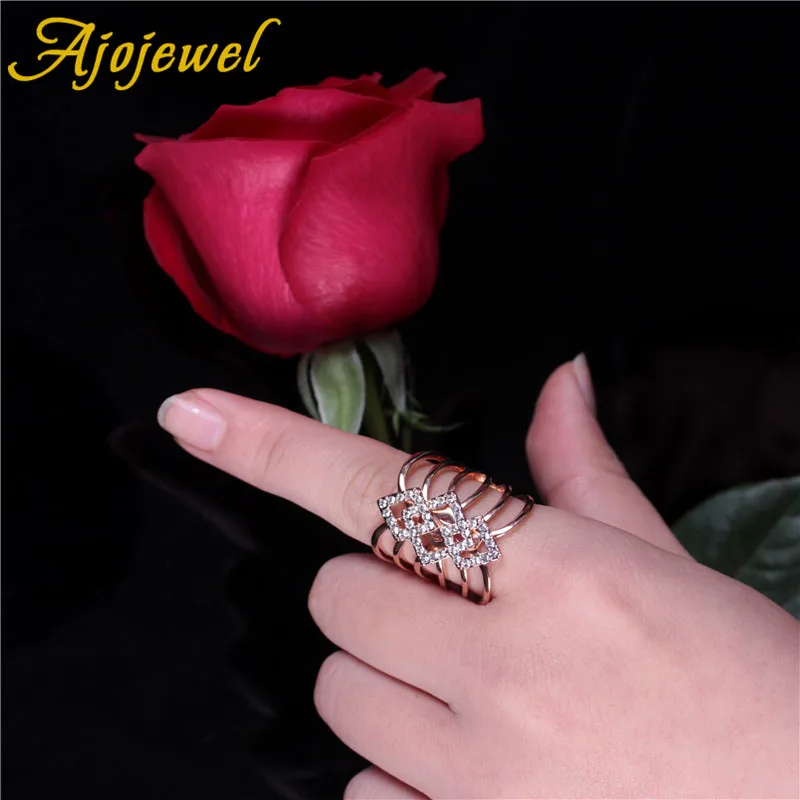Ajojewel полые Дизайнерские Большие коктейльные кольца для женщин Стразы