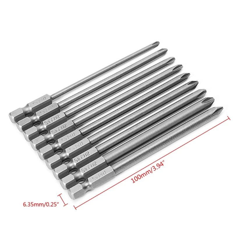 

9 Pcs 1/4'' 100mm S2 Magnetic Hex Cross Head PH1 PH2 Electric Screwdriver Bit