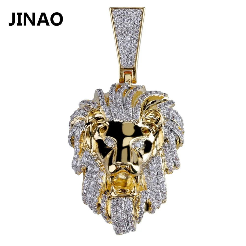 JINAO Золото Цвет Iced Out Micro Pave кубический циркон голова льва кулон ожерелье для мужчин женщин хип хоп Bling вечерние ювелирные изделия