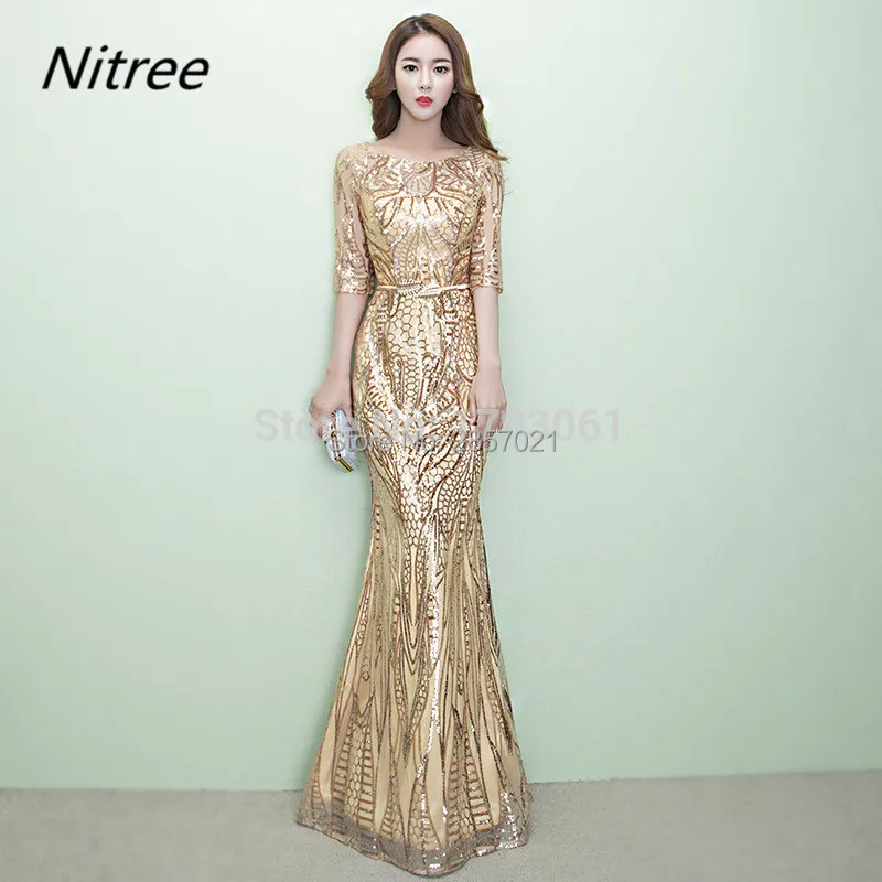 Мода 2017 Формальное блестками Тюль Ткань Вечерние платья Длинные Новый Русалка
