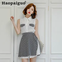 large size patchwork summer shirt dress women sleeveless singer button korean dress for ladies mini wrap dress vestidos mujer