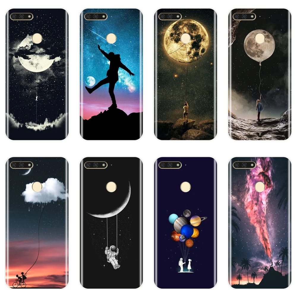 Задняя крышка из ТПУ со звездой и Луной для Huawei Y5 Y6 Y7 Prime 2018 Y9 2019 мягкий силиконовый