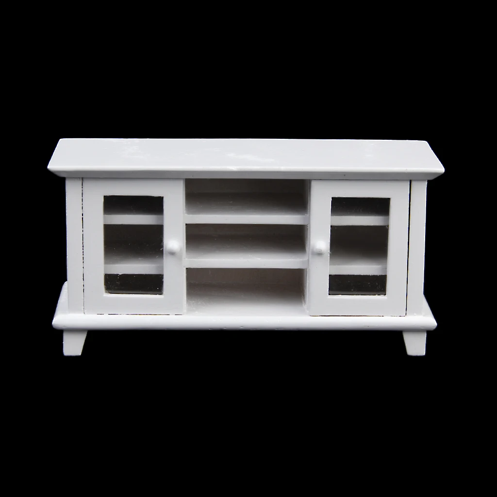 

Quality 1:12 Dollhouse Miniature Furniture Wooden TV Cabinet White Doll House Pretend Play Classic Toys Class Toys Gift for Kid