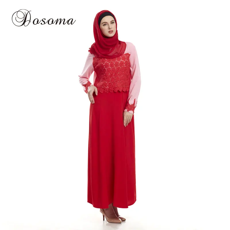 Повседневные мусульманских Кружево Макси платье Для женщин Абаи embroidey