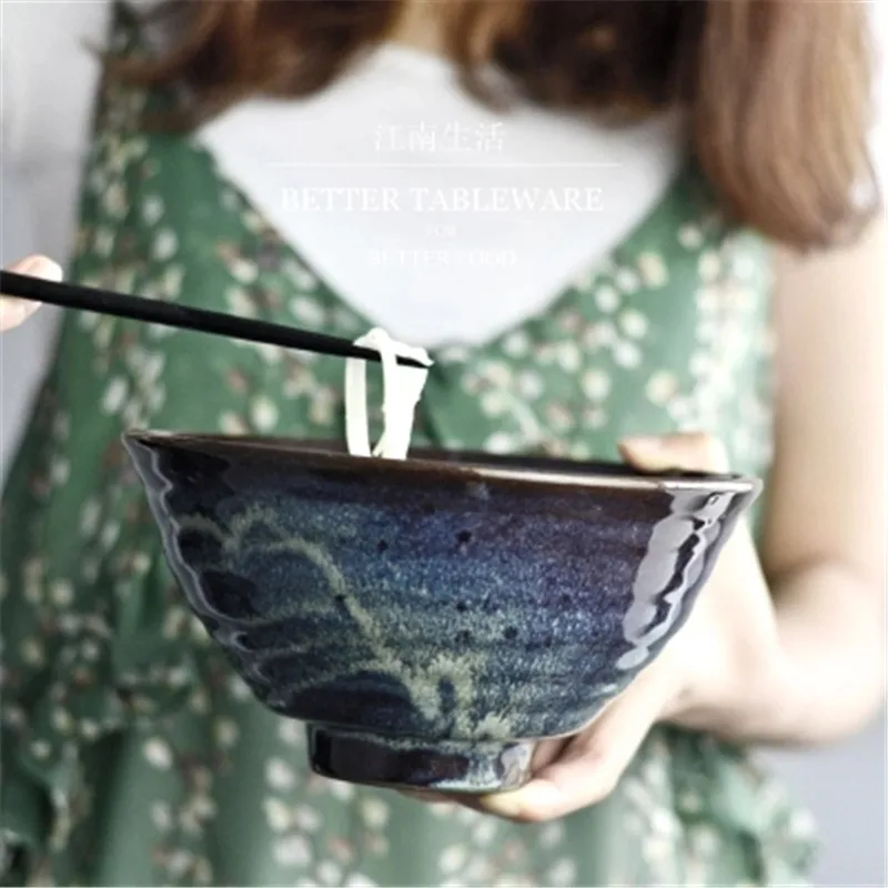 KINGLANG японский стиль ретро подглазурная цветная чаша Ramen, керамическая посуда, посуда, градиентная миска для лапши, миска для супа