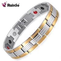 rainso mens health bracelets bangles magnetic germanium bio energy h power stainless steel charm bracelet jewelry for man