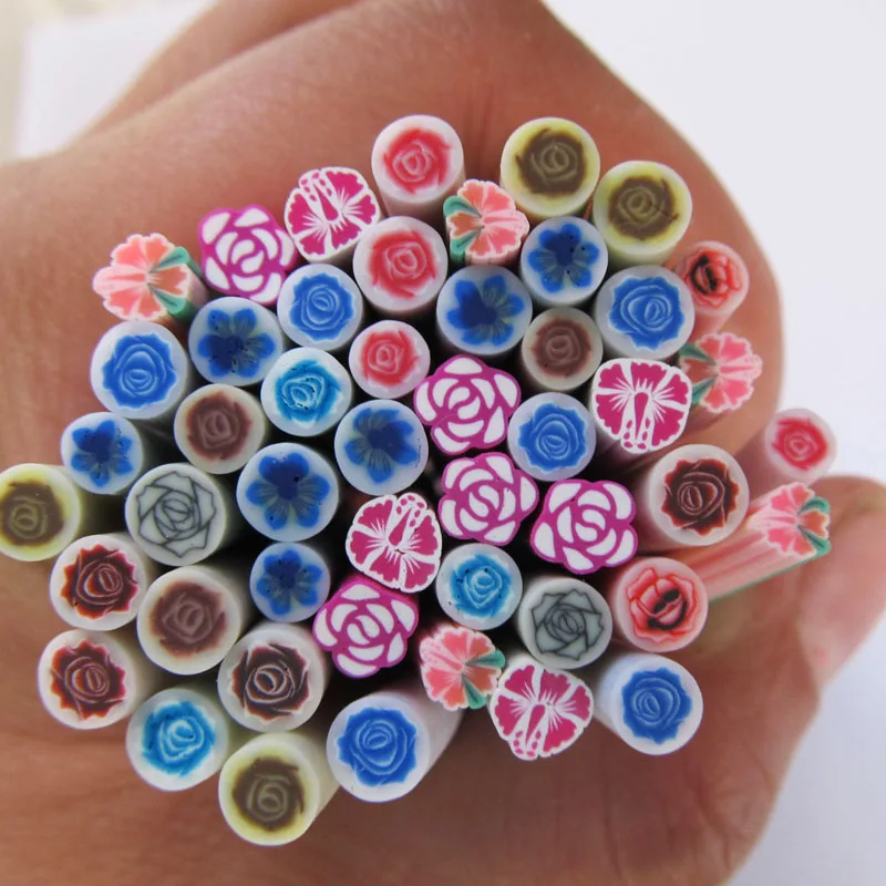 50 шт Красочные розы цветы Fimo ногти искусство трости Новое поступление милые