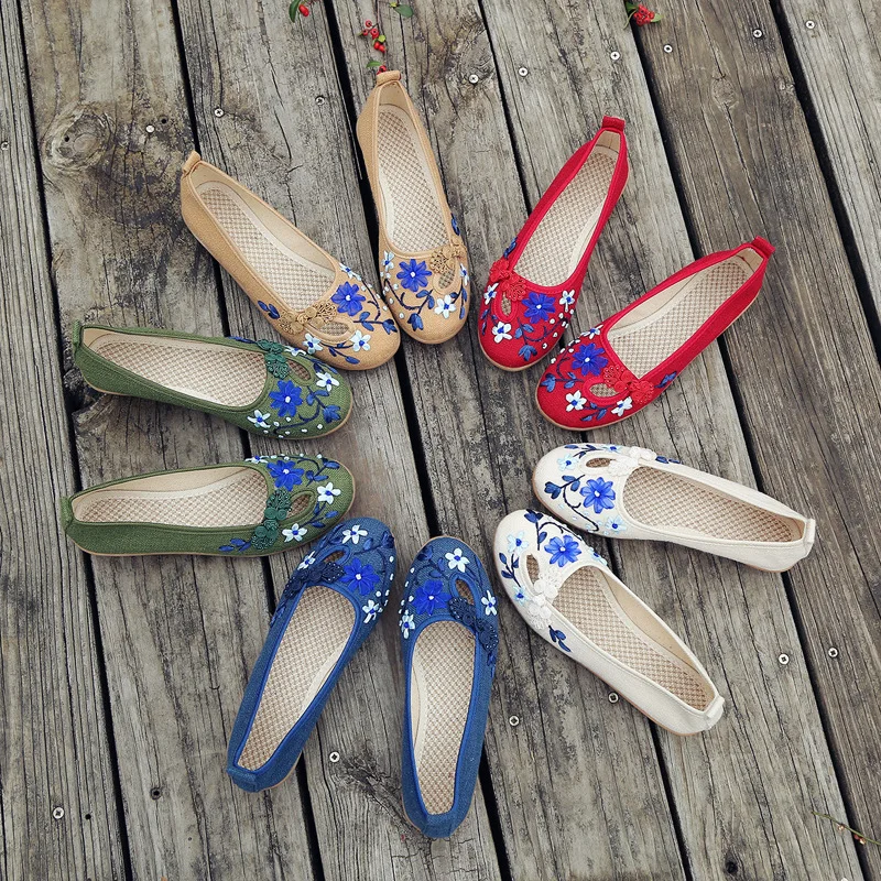 

Балетки женские льняные с 3D цветочной аппликацией, дышащие тканевые, без застежки, плоская подошва, повседневные китайские, весна 2019