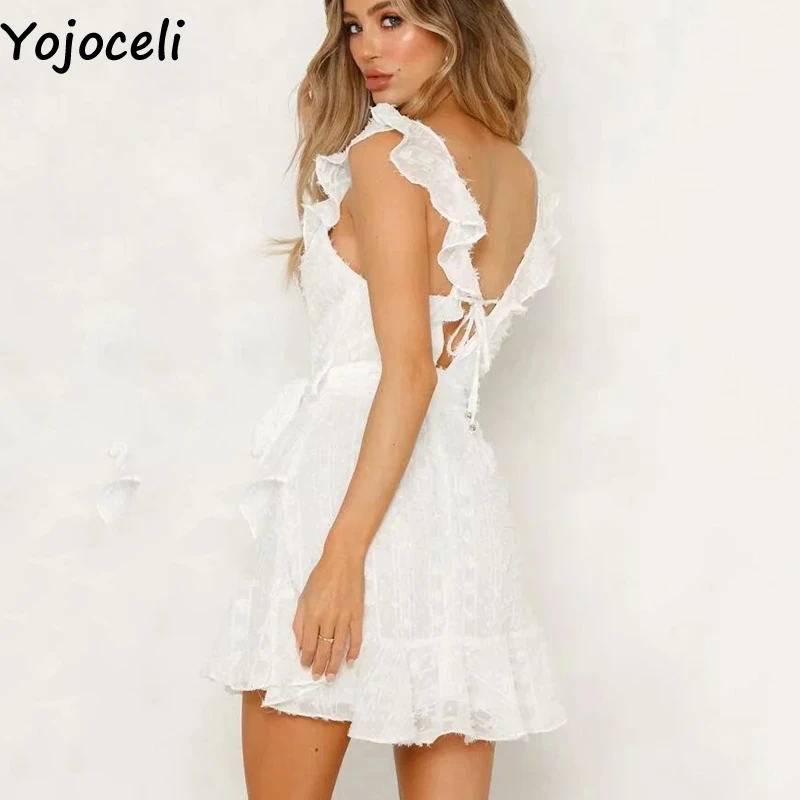 Yojoceli Сексуальная рюшами кисточкой лук шифоновое платье элегантные женские