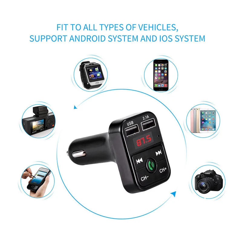 New High Quality Universal Fashion Durable FM Transmitter Bluetooth Car Kit MP3 Player LED Dual USB 4.1A Charger#276898 | Автомобили и