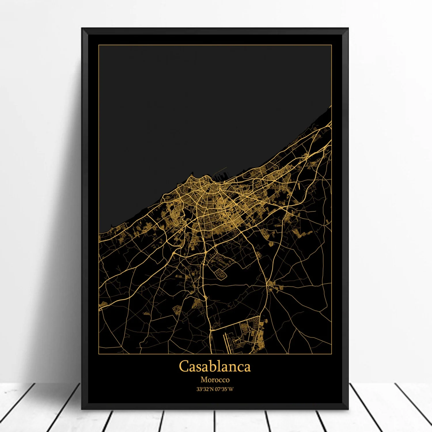 Casablanca Morocco Modern City Gold Map Canvas Art Print Home Room Decor Poster | Дом и сад