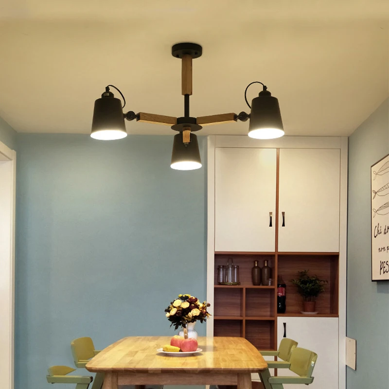 Lámpara de araña LED de madera de estilo nórdico, luz led moderna para comedor, techo, sala de estar, dormitorio, luces de techo